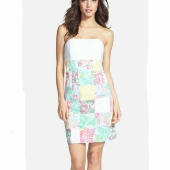 Lilly Pulitzer Dresses & Skirts - Lilly Pulitzer Franco Patches Strapless Dress White Pink Women's Size 0 H13532